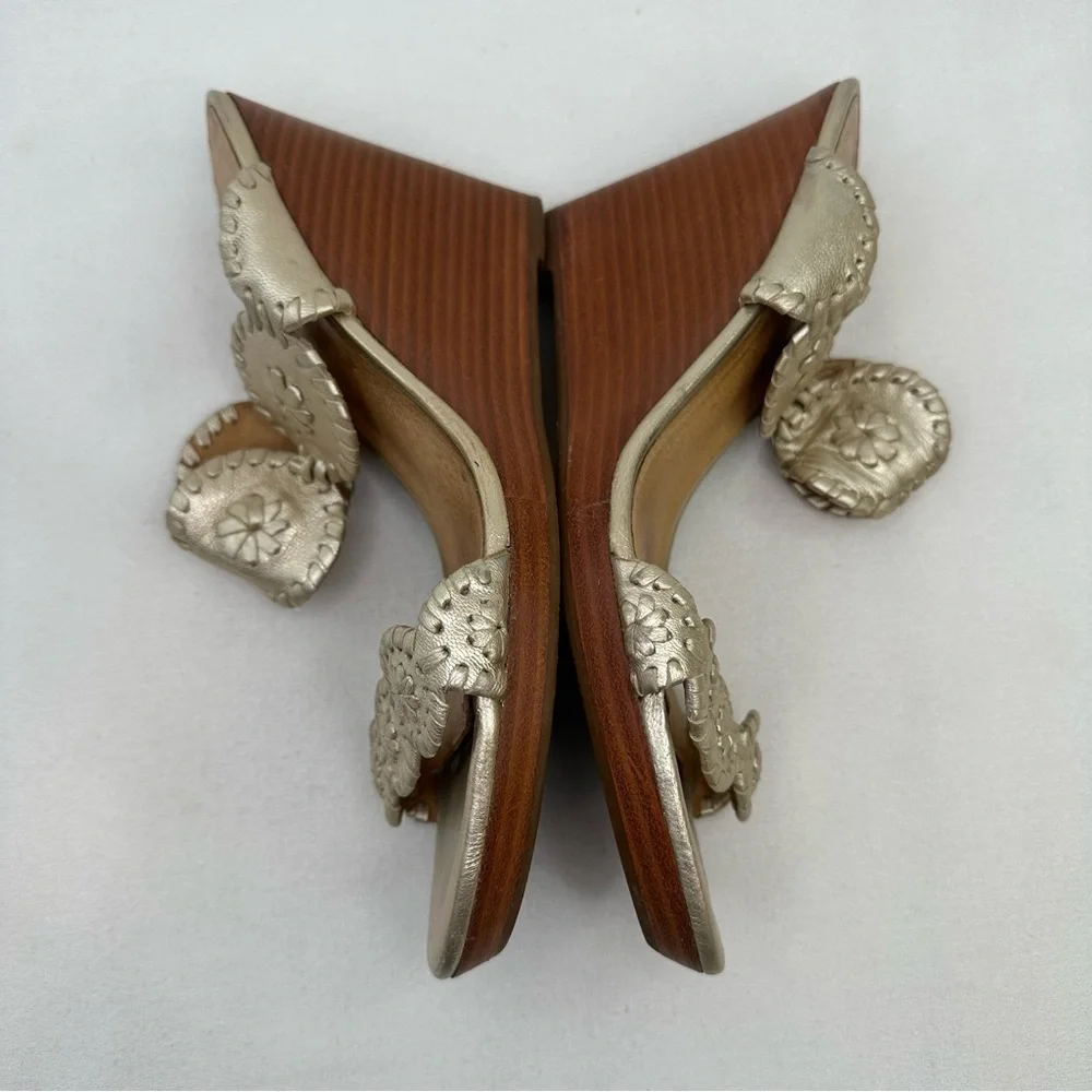 Jack Rogers Luccia Metallic Gold Leather Double Strap Wedge Sandals 8.5